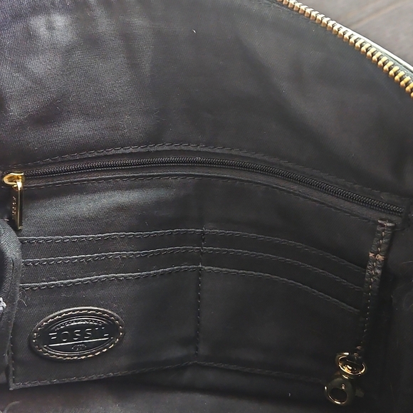 Fossil Black Crossbody Bag Satchel Pebbled Leather - Picture 12 of 16